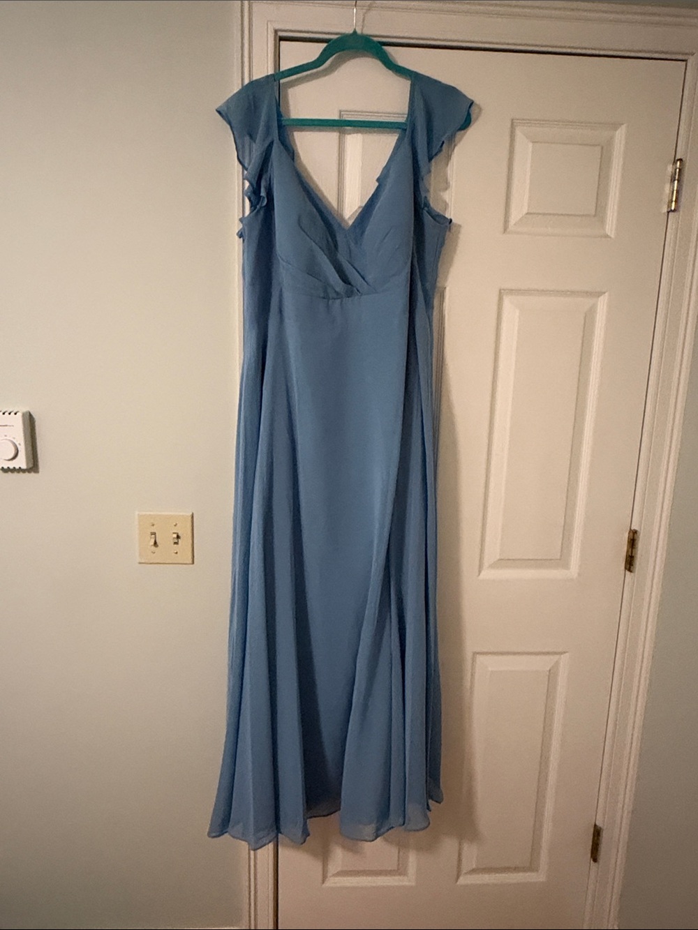 Azazie Dusty Blue Flutter-Sleeve Chiffon Maxi Dress